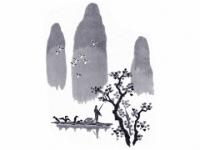下絵転写紙 深山花鳥人物船文 呉須