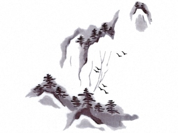 下絵転写紙　山岳岩絵図　呉須