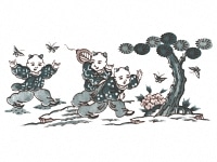 下絵転写紙　2色松唐子　呉須と茶
