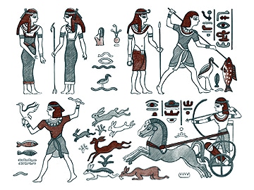 下絵転写紙　2色古代エジプト狩り